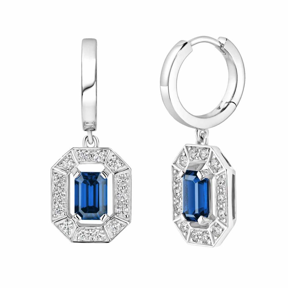 Earrings White gold Sapphire and diamonds Art Déco 2