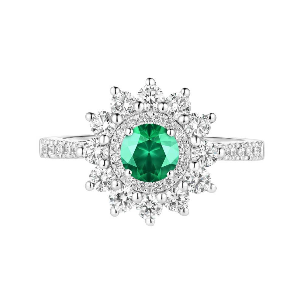 Ring White gold Emerald and diamonds Lefkos 5 mm Pavée 2