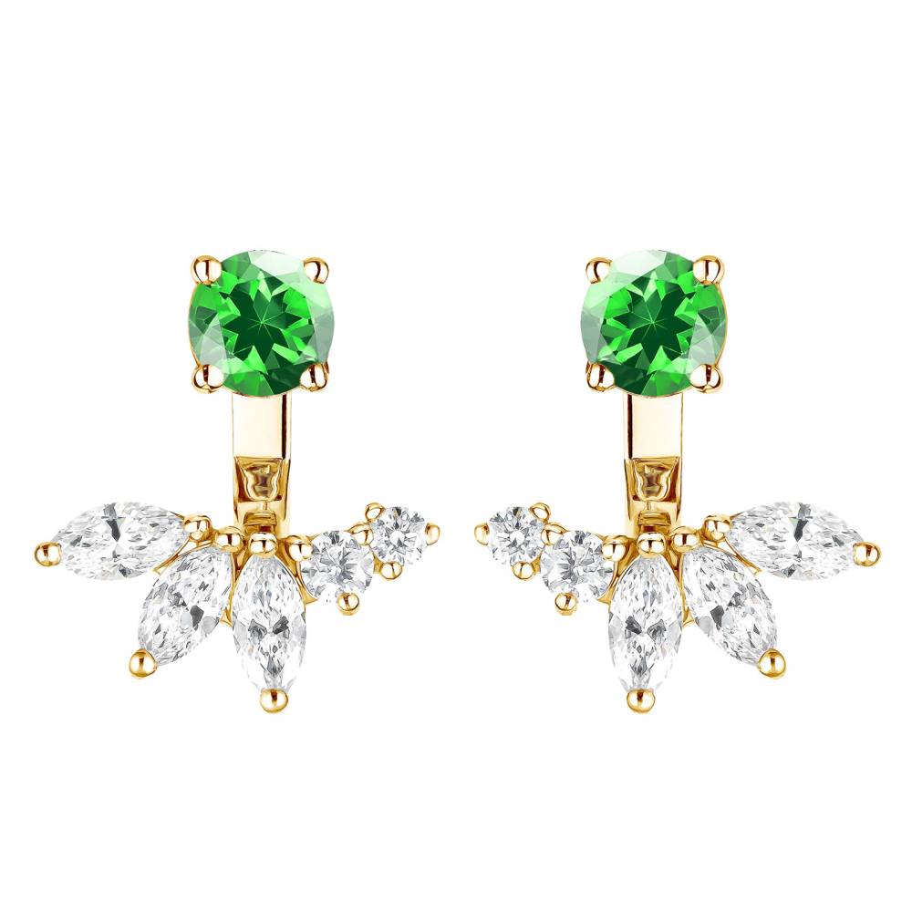 Boucles d'oreilles Or jaune Tsavorite et diamants EverBloom Symétriques 2