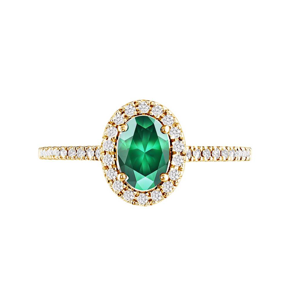 Ring Yellow gold Emerald and diamonds Rétromantique Ovale Pavée 2