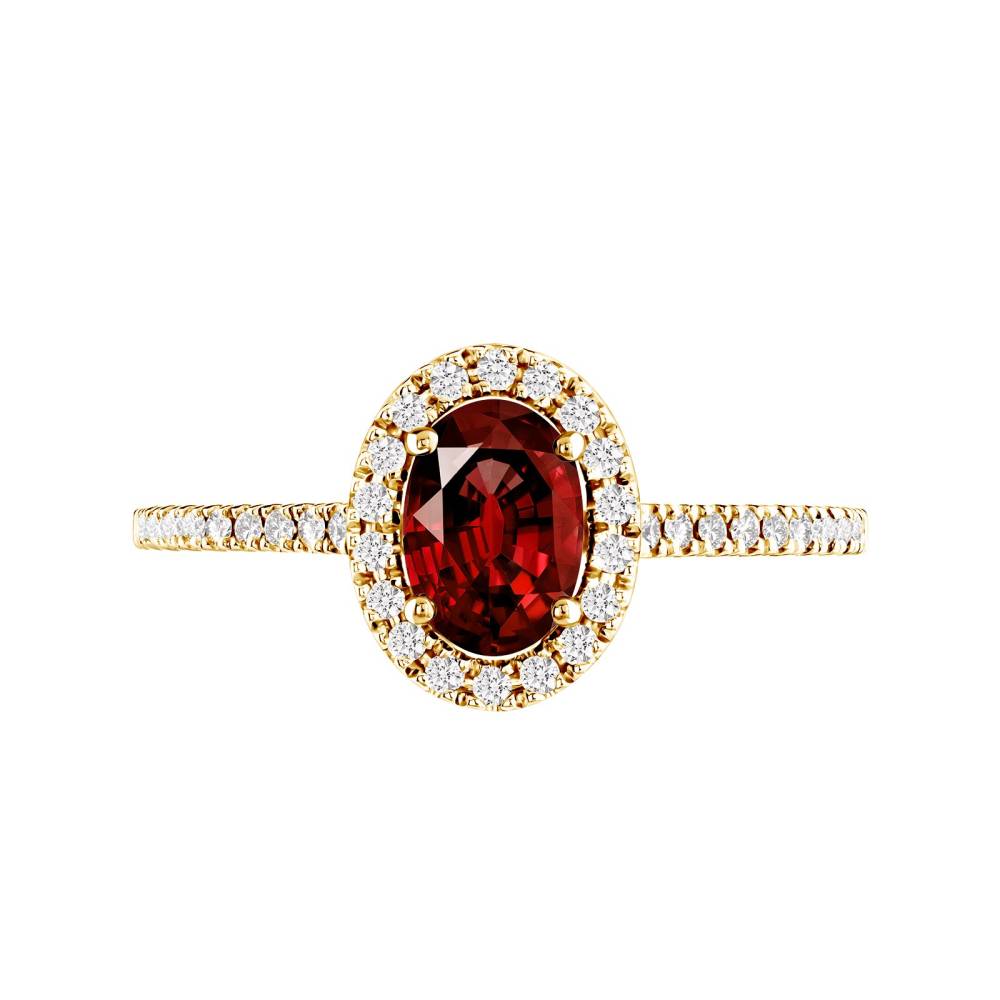 Ring Yellow gold Garnet and diamonds Rétromantique Ovale Pavée 2