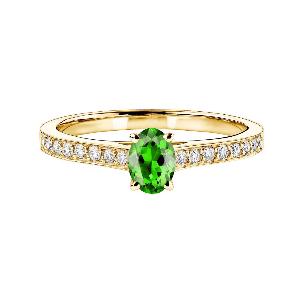 Ring Yellow gold Tsavorite and diamonds Lady Ovale Pavée 2