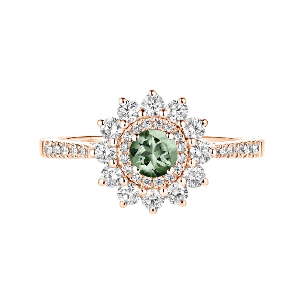 Ring Rose gold Green Sapphire and diamonds Lefkos 4 mm Pavée 2