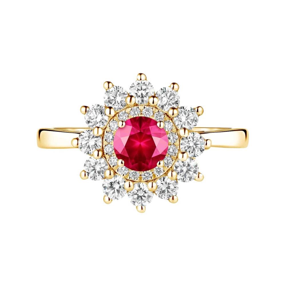 Ring Yellow gold Ruby and diamonds Lefkos 5 mm 2