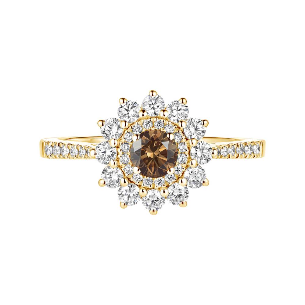 Ring Yellow gold Chocolate Diamond and diamonds Lefkos 4 mm Pavée 2