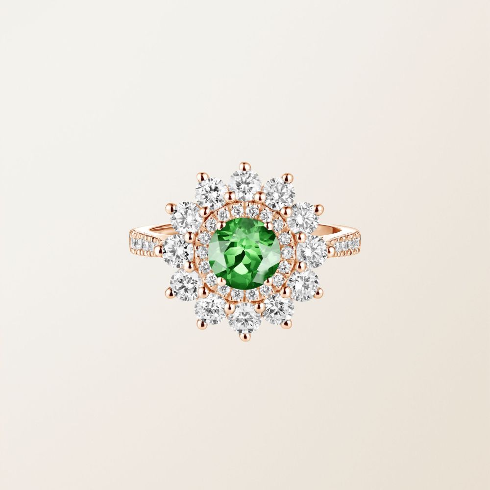 Bague Or rose Tsavorite et diamants Lefkos 6 mm Pavée 2