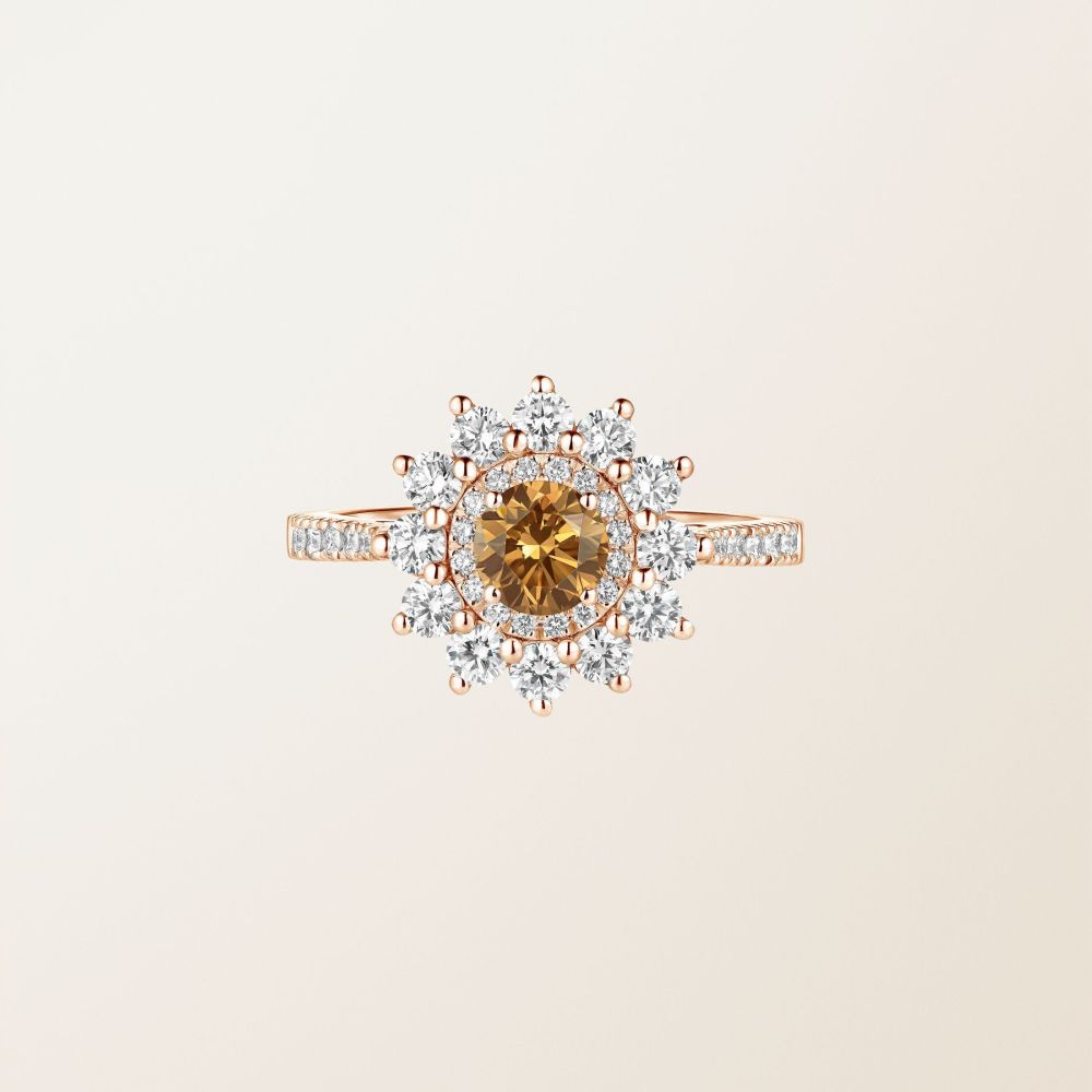Ring Rose gold Cognac Diamond and diamonds Lefkos 5 mm Pavée 2