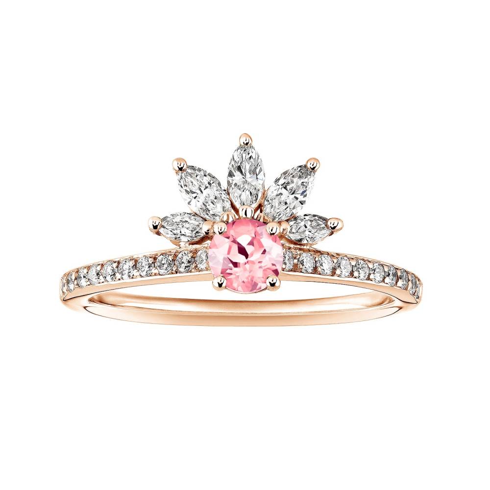 Bague Or rose Tourmaline et diamants EverBloom Pavée 4 mm 2