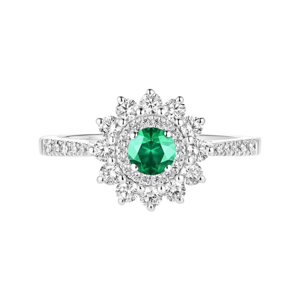 Ring White gold Emerald and diamonds Lefkos 4 mm Pavée 2