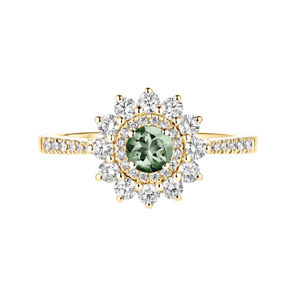 Bague Or jaune Saphir Vert et diamants Lefkos 4 mm Pavée 2