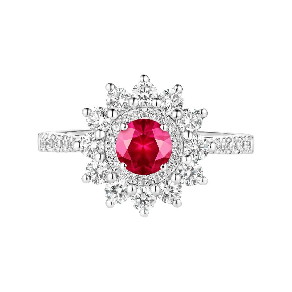 Ring White gold Ruby and diamonds Lefkos 5 mm Pavée 2