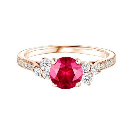 Bague Or rose 18 cts Rubis Baby EverBloom 6 mm Pavée