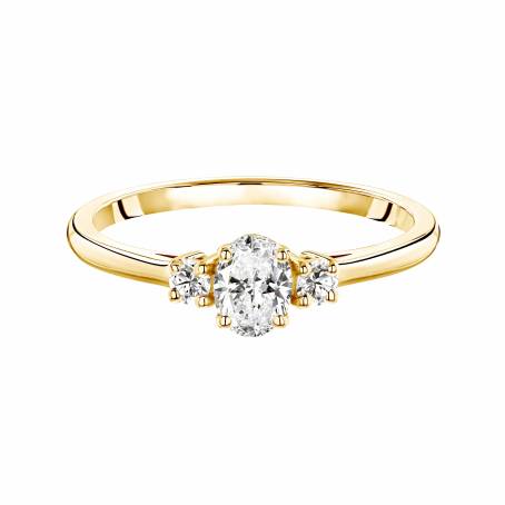 Bague Or jaune 18 cts Diamant Baby Lady Duo Ovale