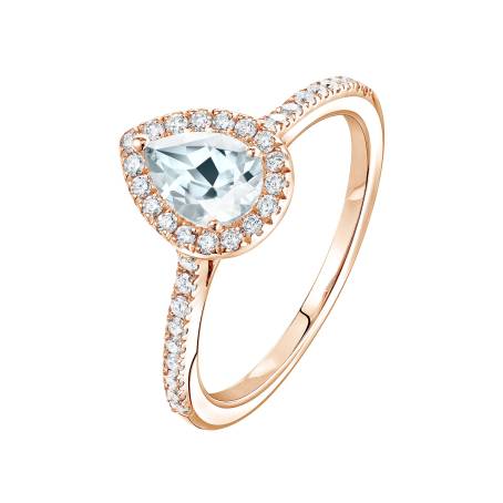 Rétromantique Poire Pavée Rose Gold Aquamarine Ring