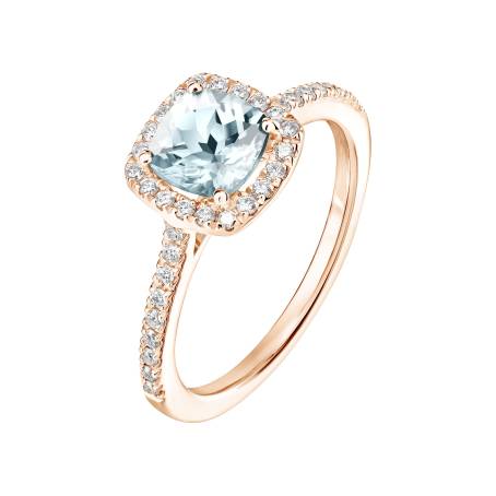 Rétromantique Coussin Pavée Rose Gold Aquamarine Ring