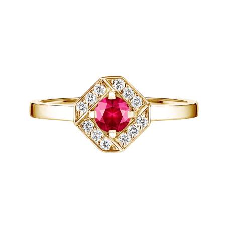 Plissage Rond 4 mm Yellow Gold Ruby Ring