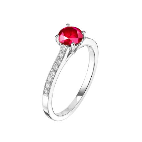 Bague Or Blanc 18 cts Rubis Lady Pavée