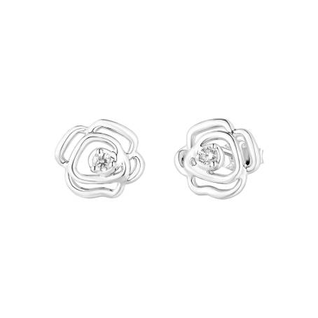 Boucles doreilles Or blanc 18 cts Diamant PrimaRosa Duo S