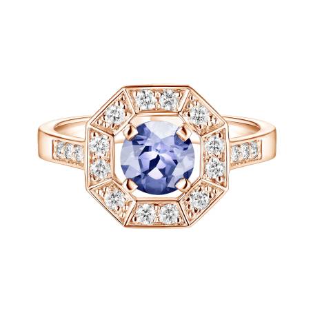 Art Déco Rond 6 mm Rose Gold Tanzanite Ring