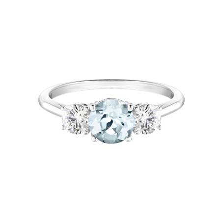 Bague Or blanc 18 cts Aigue-marine Little Lady Duo