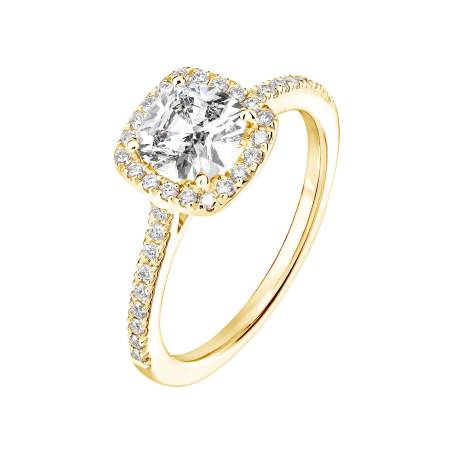 Ring 18K Gelbgold Diamant Rétromantique Coussin Pavée