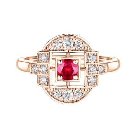 Art Déco Solo Rose Gold Ruby Ring