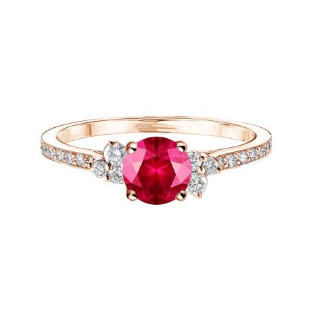 Bague Or rose 18 cts Rubis Baby EverBloom 5 mm Pavée