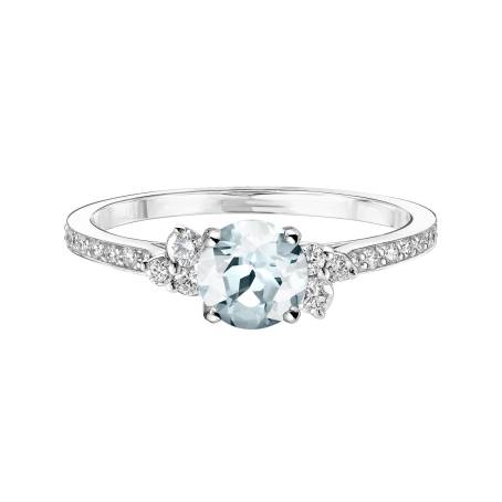 Bague Or blanc 18 cts Aigue-marine Baby EverBloom 5 mm Pavée