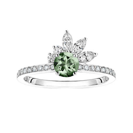 Bague Or blanc 18 cts Saphir Vert Little EverBloom Pavée