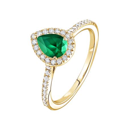 Rétromantique Poire Pavée Yellow Gold Emerald Ring
