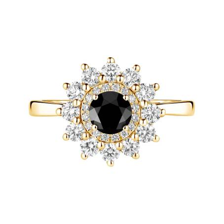 Bague Or jaune 18 cts Spinelle noir Lefkos 5 mm
