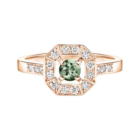 Art Déco Rond 4 mm Rose Gold Green Sapphire Ring