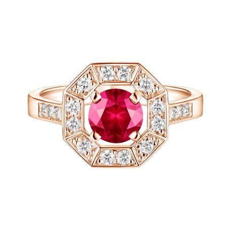 Art Déco Rond 6 mm Rose Gold Ruby Ring
