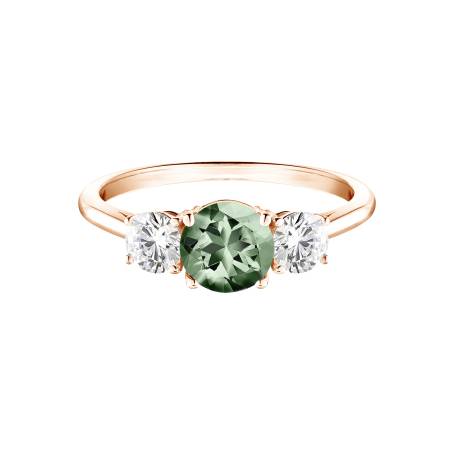 Bague Or rose 18 cts Saphir Vert Little Lady Duo