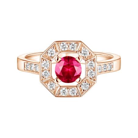 Art Déco Rond 5 mm Rose Gold Ruby Ring