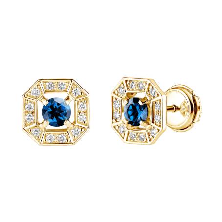 Art Déco Rond 4 mm Yellow Gold Sapphire Earrings