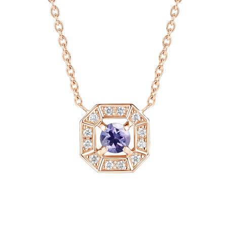 Pendentif Or rose 18 cts Tanzanite Art Déco Rond 4 mm