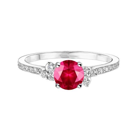 Bague Or blanc 18 cts Rubis Baby EverBloom 5 mm Pavée