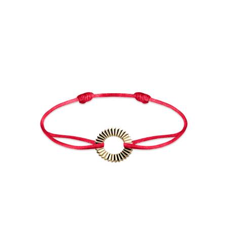 Entaille Rayons Yellow Gold Peony Red Cord Bracelet