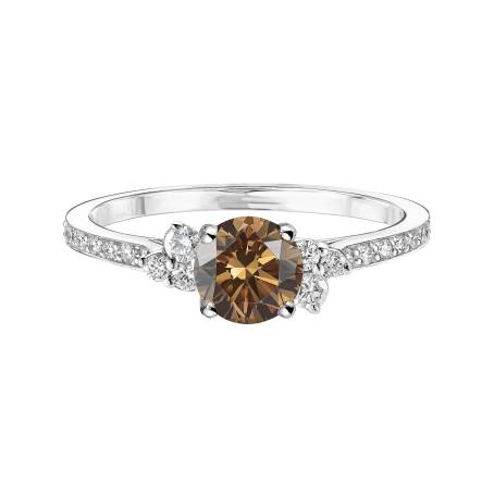 Bague Or blanc 18 cts Diamant Chocolat Baby EverBloom 5 mm Pavée