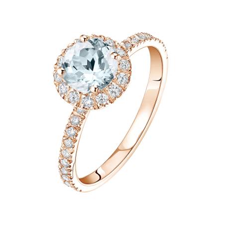 Rétromantique L Pavée Rose Gold Aquamarine Ring