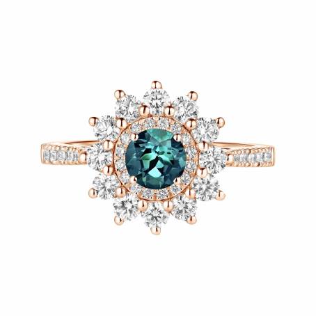 Lefkos 5 mm Pavée Rose Gold Teal Sapphire Ring