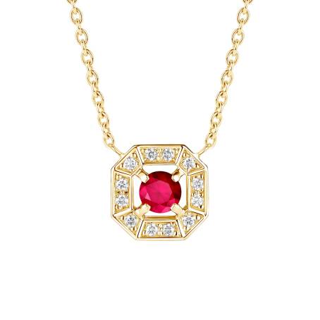 Art Déco Rond 4 mm Yellow Gold Ruby Pendant