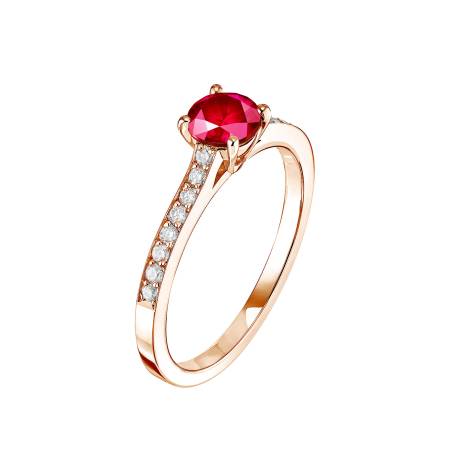 Bague Or Rose 18 cts Rubis Little Lady Pavée