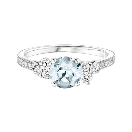 Bague Or blanc 18 cts Aigue-marine Baby EverBloom 6 mm Pavée