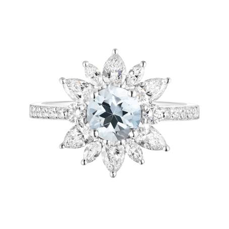 Bague Or blanc 18 cts Aigue-marine EverBloom Prima