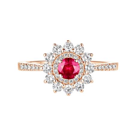 Bague Or rose 18 cts Rubis Lefkos 4 mm Pavée