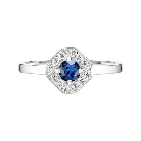 Plissage Rond 4 mm White Gold Sapphire Ring