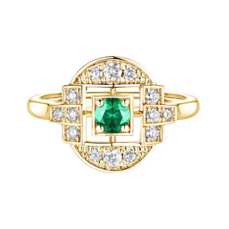 Art Déco Solo Yellow Gold Emerald Ring