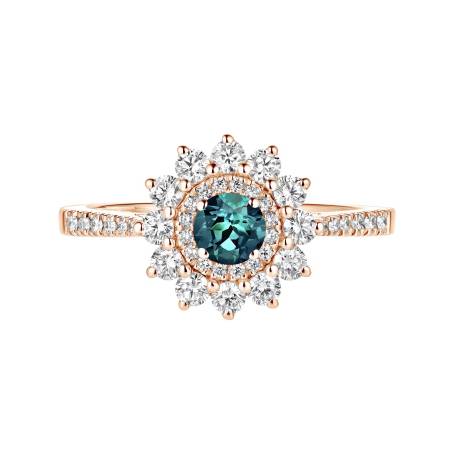 Lefkos 4 mm Pavée Rose Gold Teal Sapphire Ring